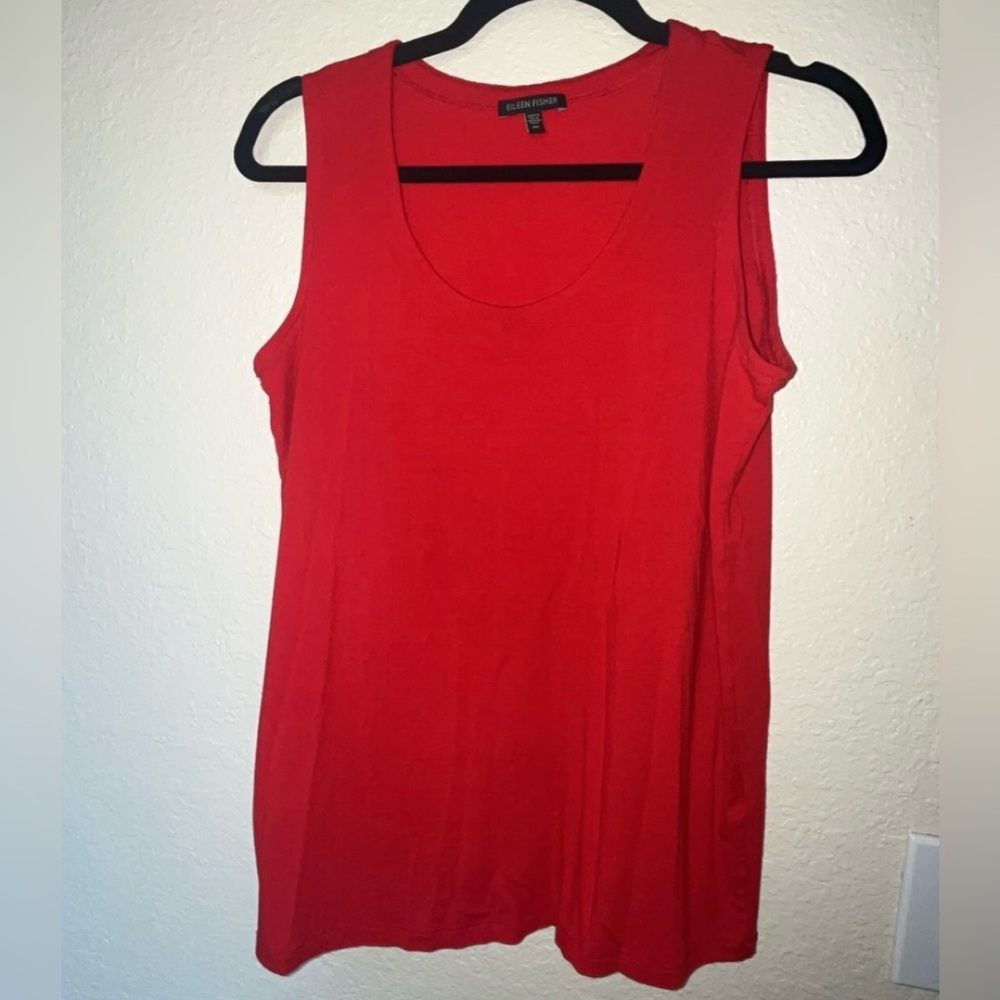 Eileen Fisher Red Sleeveless Scoop-Neck Rayon Tank Top Blouse SIZE XS (Fits L)